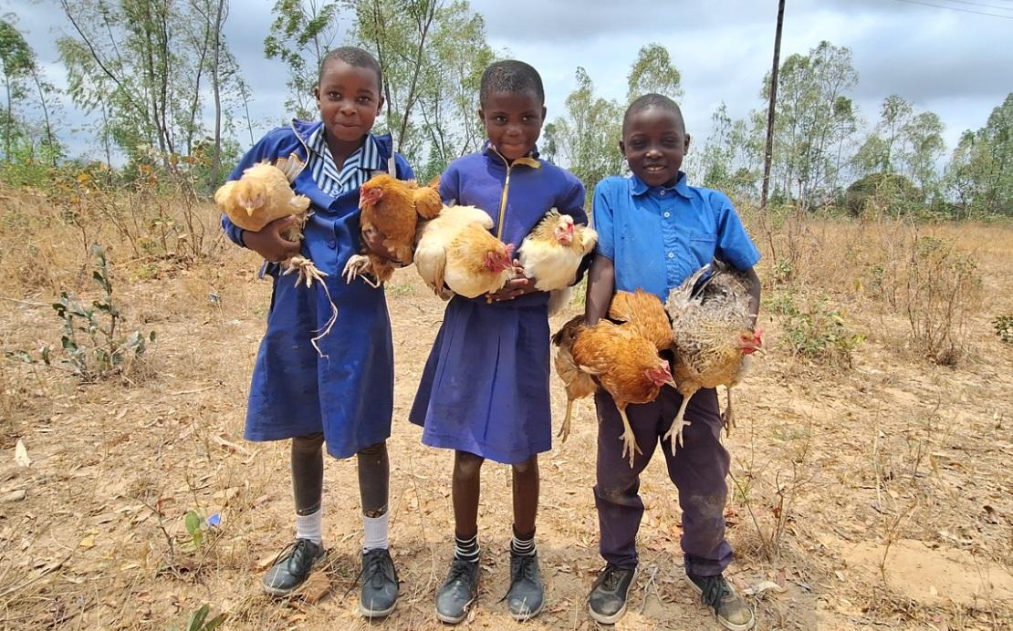 닭 선물받은 아이들 단체사진